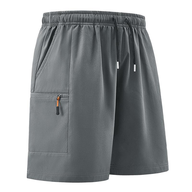 Men’s athletic shorts—comfortable, soft, warm, breathable casual mid-length shorts available in multiple colors, featuring zippered pockets and a drawstring design, made from slightly stretchy fabric, suitable for summer outdoor sports and fitness activit