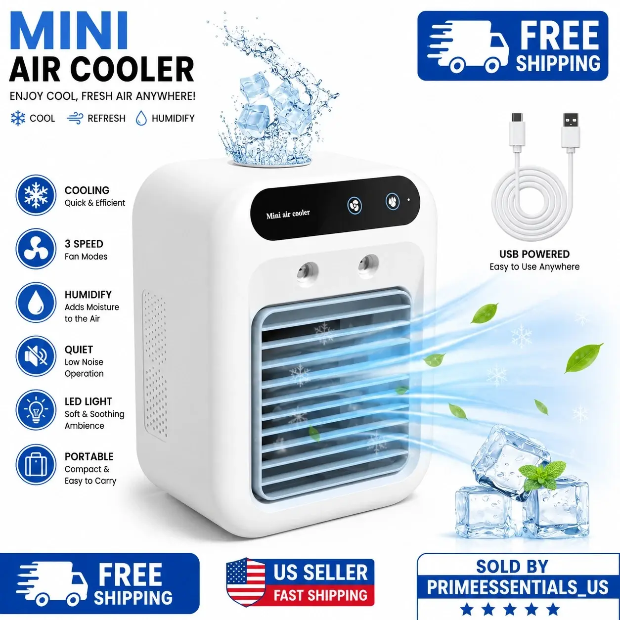 Personal Mini Portable Evaporative Air Cooler, Household Air Cooling Appliance Fan