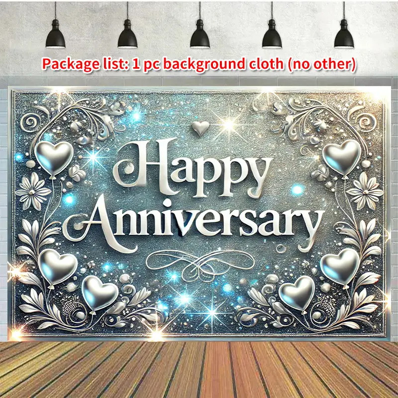 Blue Heart Happy Anniversary Backdrop Flag (1PC) - Versatile Party Decor & Photo Prop for Family/Garden/Birthday/Wedding, All Seasons Banners Ornaments