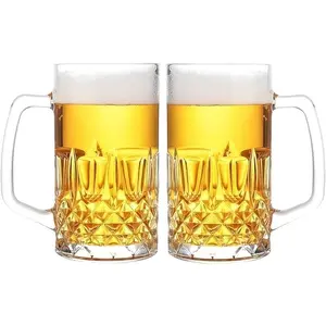 25oz Plastic Beer Mugs with Handles Set of 2, Clear Reusable Large Beer Stein Drinking Cups for Freezer, Ideal for Party Bar Home Hotel