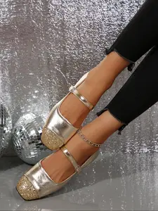 Women's Fashionable Glitter Patchwork Design Ballet Flats, Elegant Flat Shoes for Party, Daily Clothing Decor for Women & Girls