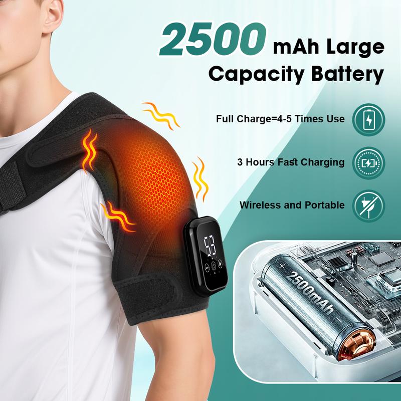 Shoulder Massager with Heat, Cordless Shoulder Heating Pad with Massage, Heated Shoulder Wrap Belt with 3 Vibration Modes & 3 Heat Levels & Timer, Christmas Gifts for Men Women