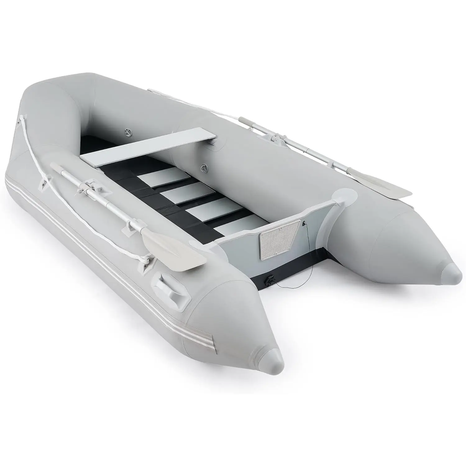 WHUSHCO-Z 10ft Inflatable Boat with Aluminum Floor, 4 Person Dinghy for Fishing | 1000D PVC raft, 990 lb capacity, 118x59x16.5 in, fits motors up to 15 HP, triple air chambers, foot pump & carry bag
