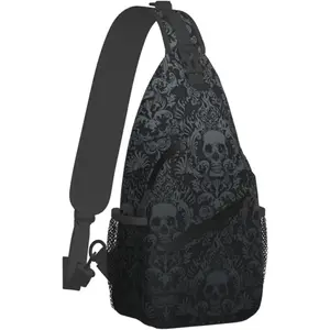 Skull Sling Bag,Victorian Gothic Sling Backpack Black Crossbody Bag Men Casual  Daypack for Women Men Lightweight Travel Hiking Gym