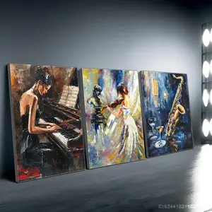 Jazz Music Themed Canvas Painting, 3 Counts/set Modern Wall Art Painting, Wall Art Decor for Home Living Room Bedroom Office, Poster