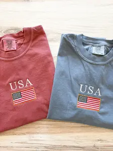 America Comfort Colors Tee, USA Shirt, 4th Of July T-Shirt, Embroidered Tee, Embroidered Shirt, Custom Shirt, Summer Shirt, Custom Tee, Cute