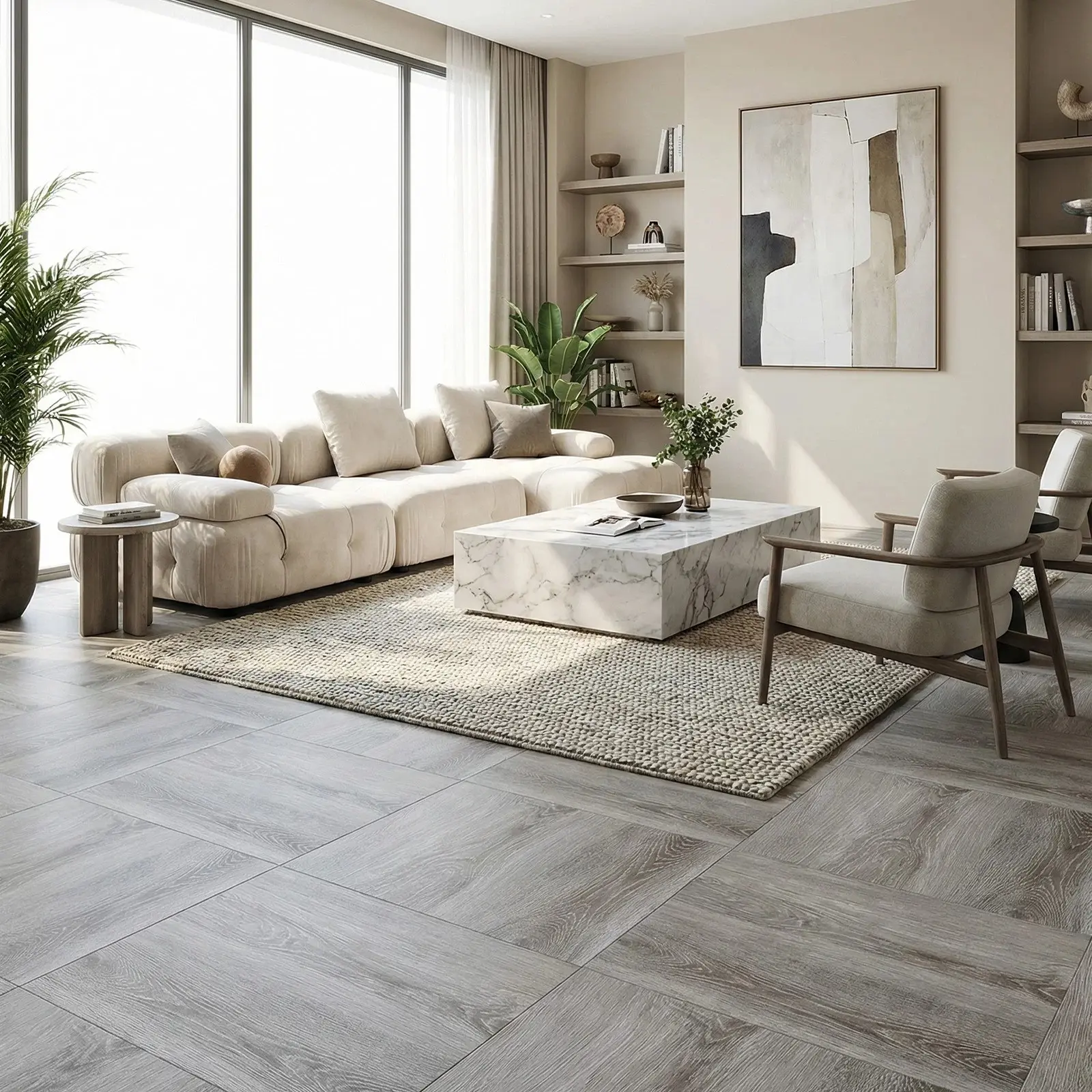 Peel and Stick Floor Tiles - 50PCS Thick Vinyl Tiles, 50Sq.Ft Realistic Wood Grain, Water Resistant, Easy Install, Firm Underfoot for Home Decor, Kitchens, Bathrooms