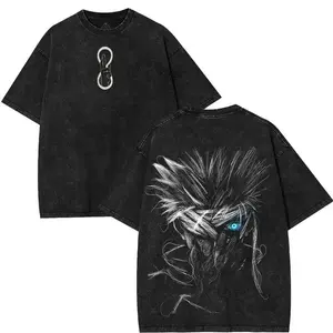 Retro Double-Sided Water Wash T-Shirt Gojo Satoru Limitless BLue Eyes The Honored One Jujutsu Kaisen JJK Graphic Tees Double Printed Washed Tshirt Streetwear Graphic Tee Distressed Festive 4XL 5XL