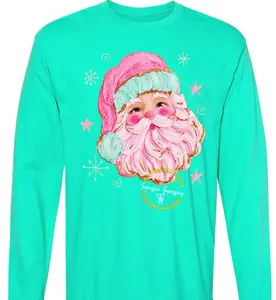 Pastel Santa Pink and Aqua Watercolor Sweatshirt Women