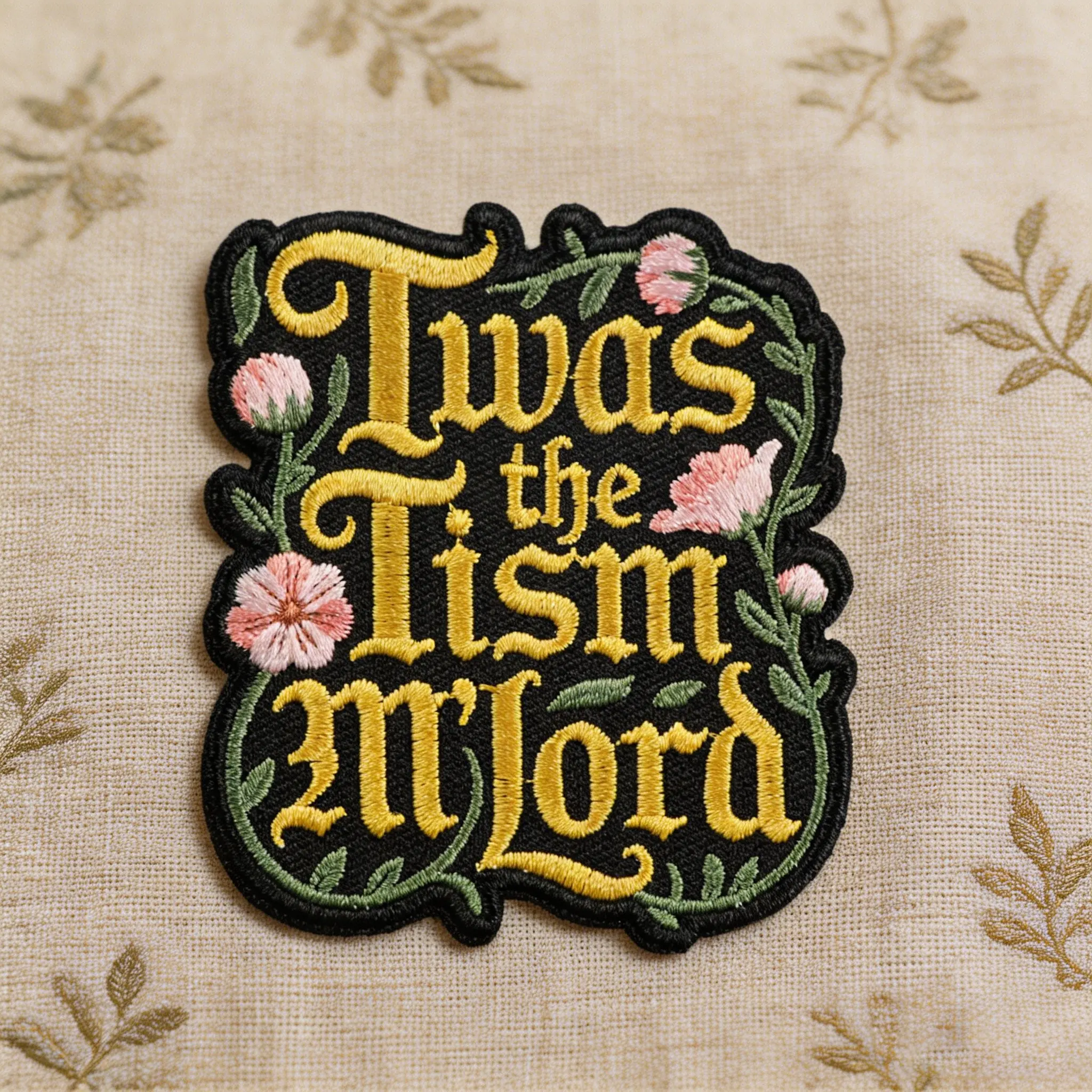 Twas Tism M'lord Embroidered Patch, Embroidery Patches, Mental Health Theme Iron-On Fabric Patch, Suitable for Clothes, Jackets, Hats, Accessories