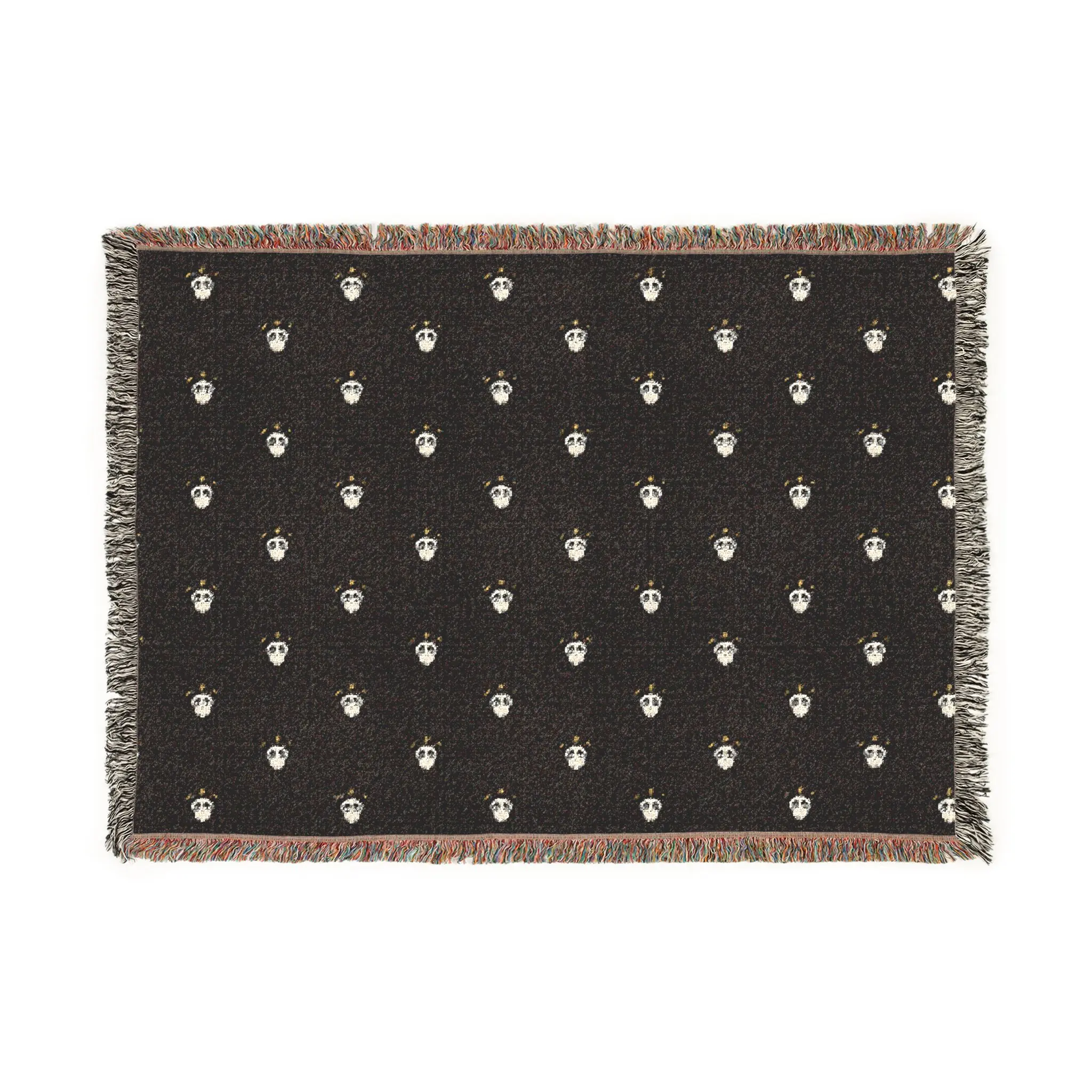 SKULLY Signature Premium Logo Cozy Stitch Pattern Woven Blanket | Black & Brown Tassel Throw