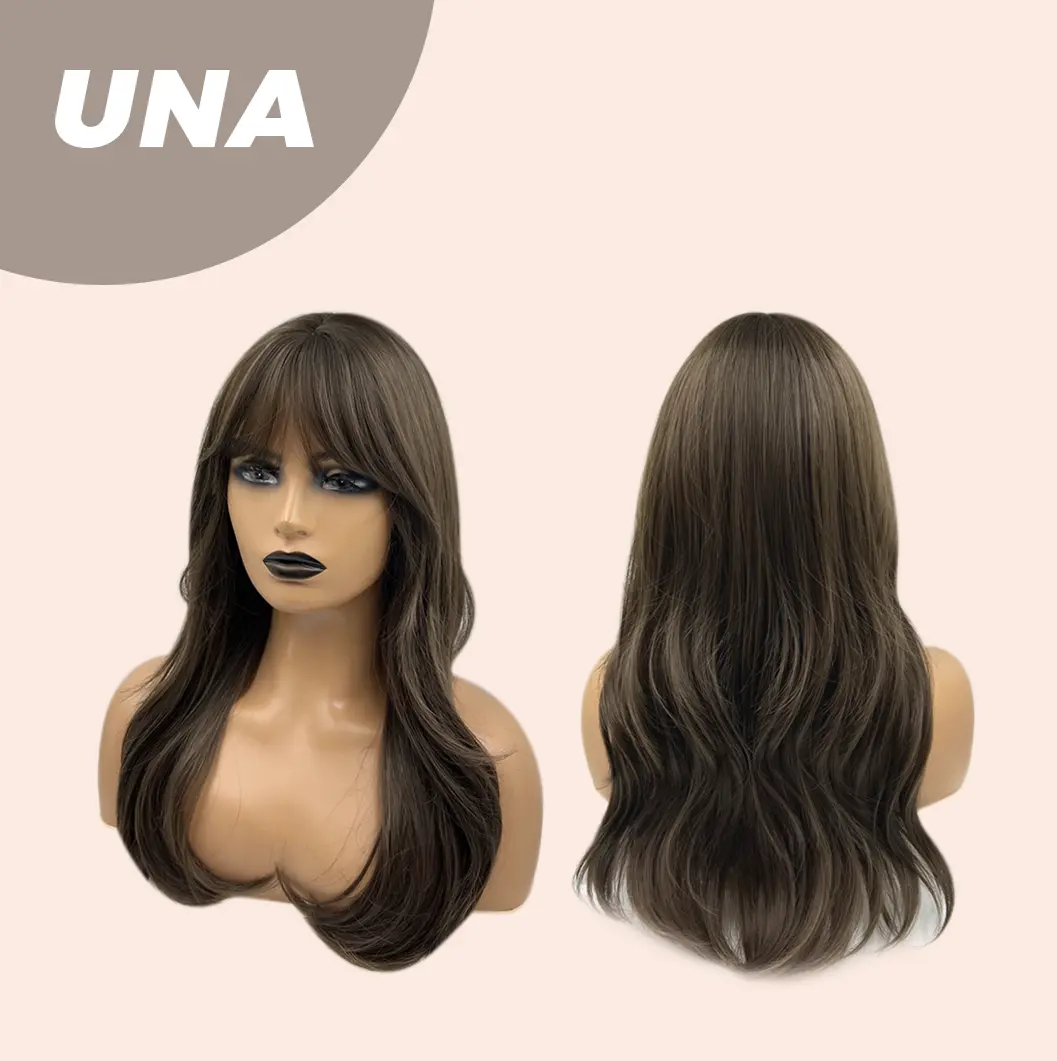 JBEXTENSION 22 Inches Cold Brown Wave With Bangs Wig UNA JBEXTENSION 22 Inches Cold Brown Wave With Bangs Wig UNA