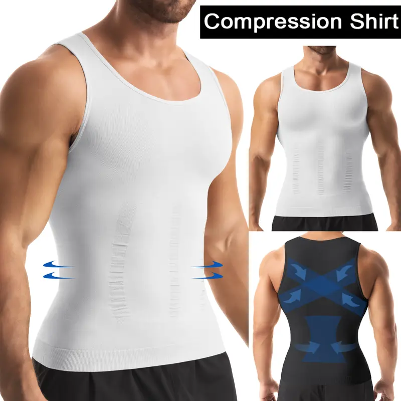 Men's Compression Tank Top - Sleeveless, Slim Fit, Fitted, 92% Polyamide 8% Elastane, High Stretch, Breathable, Lightweight, Minimalist, Sporty Tummy Control Waist Reduction Workout Shapewear