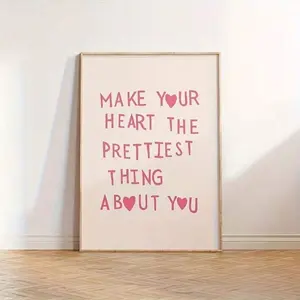 1pc Elegant Pink Heart-Shaped Wall Art Poster-'Let Your Heart Be Your Most Beautiful Thing' Quote, Unframed Canvas Print- Vibrant Home Decor For All Occasions, Including Valentine'S Day And New Year, Heart-Shaped Decoration