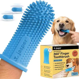 Dog Toothbrush, 360 Dog Tooth Brushing Kit, Finger Toothbrush, Cat Tooth Brush, Teeth Cleaning, Pet Tooth Brush for Small & Large Pets, Pet Toothpaste Not Included, 2-Pack Blue Visit the Jasper Store