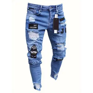Men's Ripped Skinny Jeans - Patchwork Embroidered Street Style Denim Pants|   All Seasons Versatile Fit|   Trendy Casual Wear