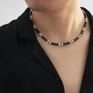DearYou Studio B Necklace for Men Puka Shell Necklaces Men Jewelry Gifts Surfer Mens Necklace Beaded Choker Beach Jewelry Gift for Dad Son Husband Summer Beach Accessories