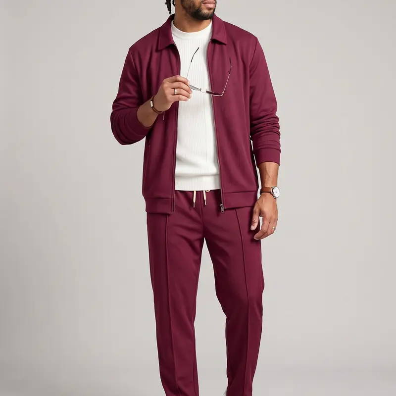 KZZ Male Sporty Chic 2-Piece Tracksuit Set - Front Zipper Plain Jacket & Drawstring Waist Pants, 2XL Men's Activewear for Gym Workout, Running, Casual Wear