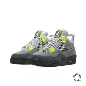 Gray Suede and Mesh Panel with Neon Green Accents Mid-Top Retro Basketball Shoes