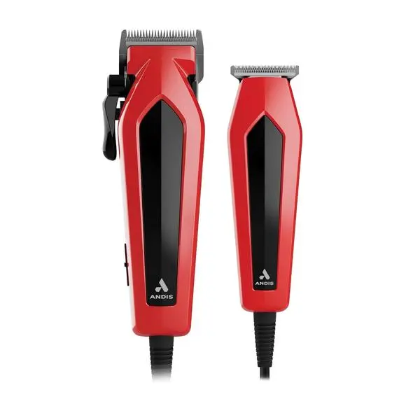 562940 Ultra Clip Corded Clipper & Trimmer 15-PieceHair Cutting Combo Kit, Stainless Steel Blades, Power Pivot Motor, Whisper Quiet, Hanger Loop, Red