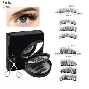 Peachy Glow Magnetic Eyelashes with Applicator Natural Look Dual Magnetic False Eyelashes Reusable Waterproof No Glue Easy Apply 4 Pairs Black