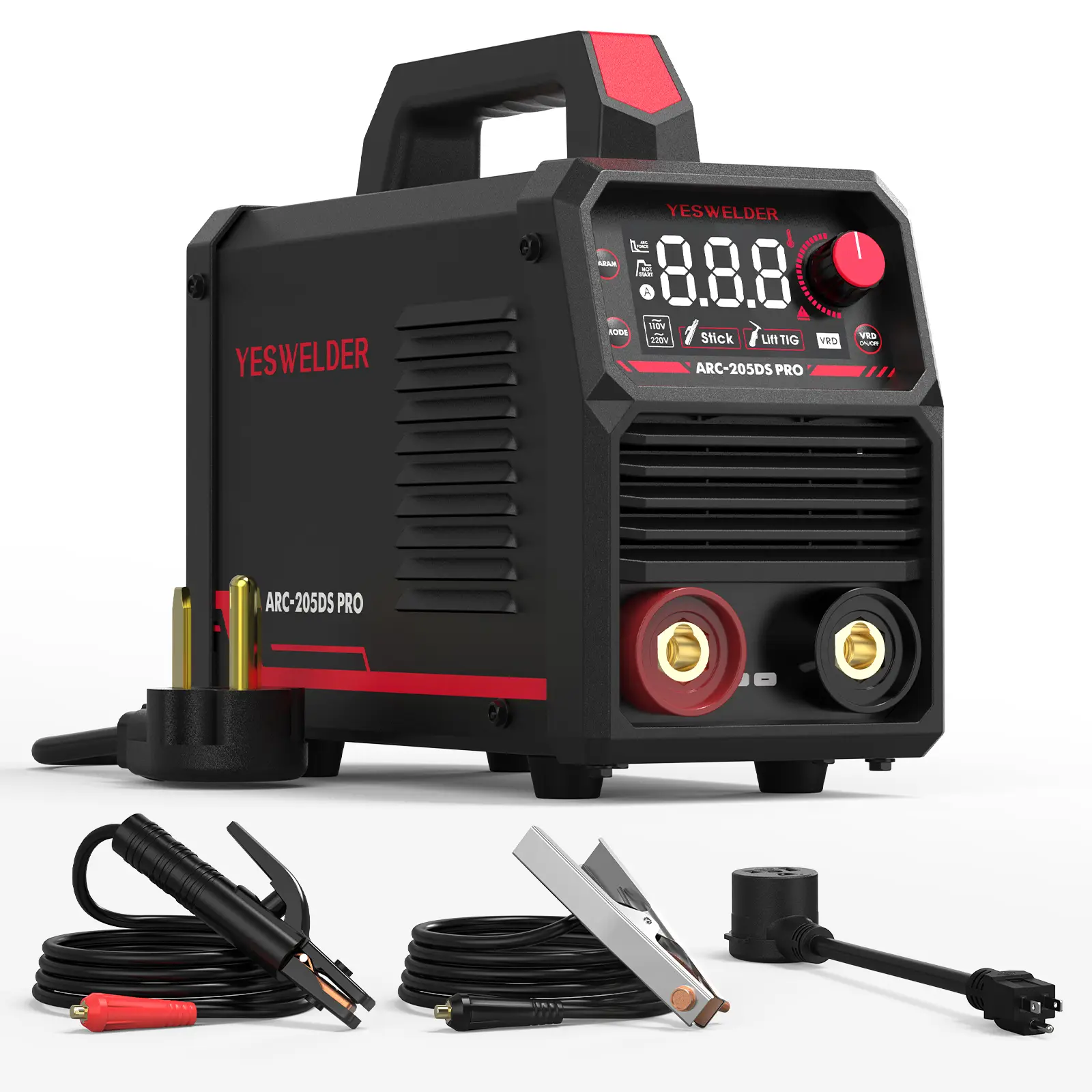 YESWELDER ARC-205DS-PRO 205Amp Stick Welder | 110/220V Dual Volts MMA Welding Machine | Hot Start, Arc Force, Anti-Stick & VRD