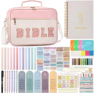 Flasoo All-in-One Bible Journaling Kit, Bible Study Supplies Include Bible Cover Case, Journal Notebook, Highlighters, Pens, Bible Verse Stickers, Tabs, Bookmarks for Christian Gift for Women