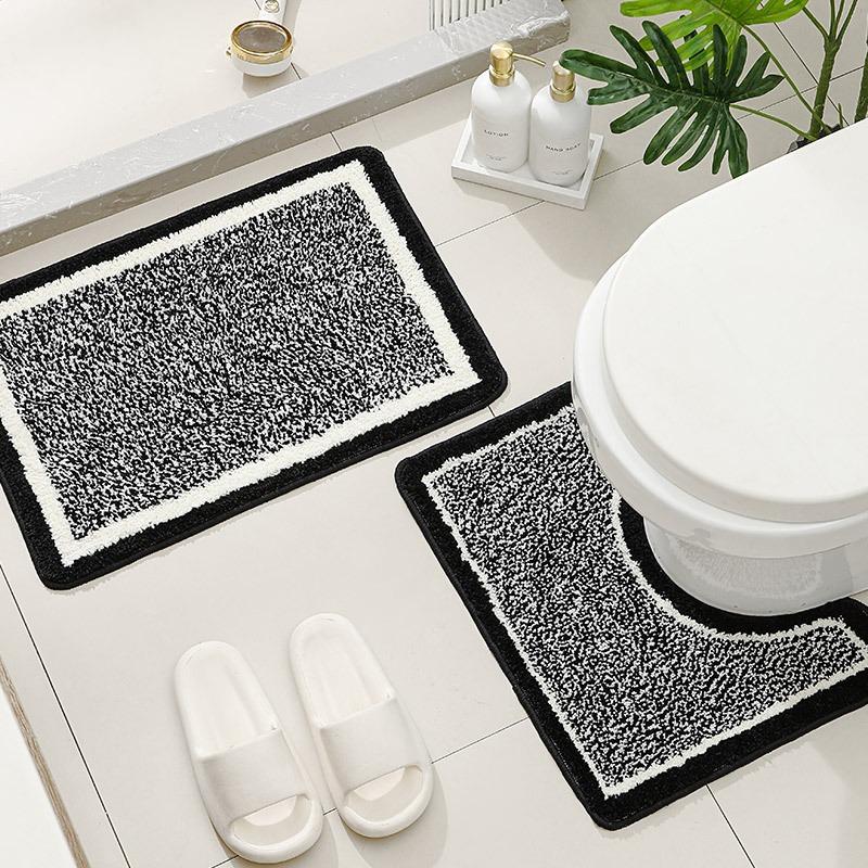 Monochrome Speckle Bath Mat Trio | Ultra-Plush 3-Piece Bathroom Rug Set with Crisp White Trim