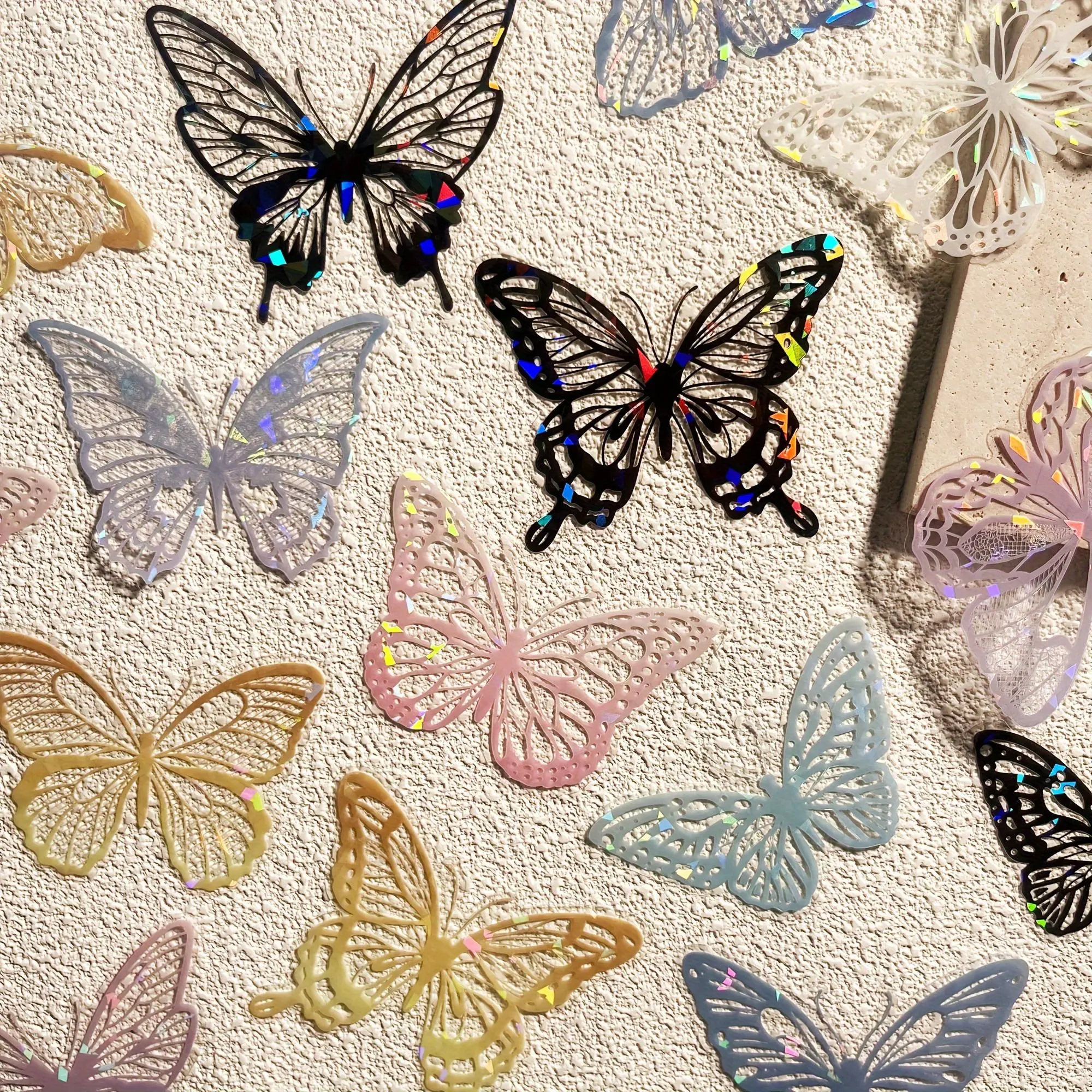 Butterfly Pattern Sticker, 20pcs/set Shiny Laser Waterproof Self-adhesive Sticker, DIY Decorative Sticker for Scrapbooking, Journal Making, Gift Wrapping, High Adhesive Stickers