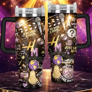 Retro Pop Culture Hannah Montana Inspired Stainless Steel Tumbler 20oz / 40oz With Handle – Best of Both Worlds Fan Travel Mug