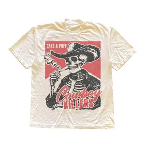 Smoking Skeleton Unisex Adult Tee, Cowboy Killers Shirt, Funny Skull Graphic T-Shirt, Vintage Western Grunge Shirt, Edgy Alt Clothing Gift
