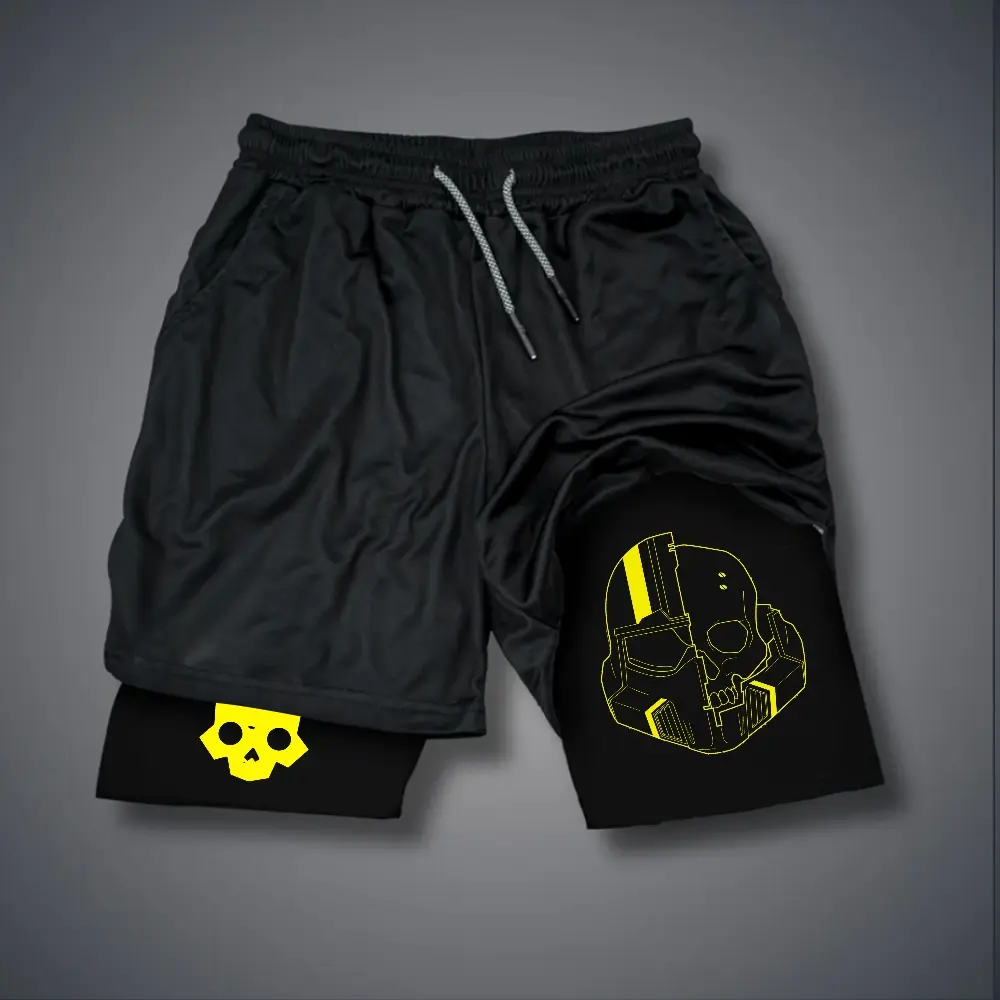 Helldivers II Double-Layer Sports Shorts Graphic Shorts Black Shorts Camo Shorts Streetwear Shorts Men Outfits Men Short Shorts Vacation Outfits Shorts