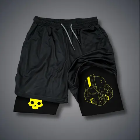 Helldivers II Double-Layer Sports Shorts Graphic Shorts Black Shorts Camo Shorts Streetwear Shorts Men Outfits Men Short Shorts Vacation Outfits Shorts