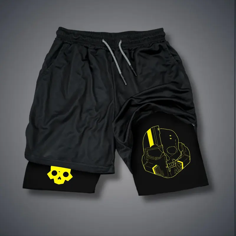 Helldivers II Double-Layer Sports Shorts Graphic Shorts Black Shorts Camo Shorts Streetwear Shorts Men Outfits Men Short Shorts Vacation Outfits Shorts