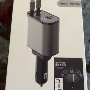 Product Review of 4-in-1 Retractable Car Charger, 100W USB-C Fast Adapter with Lightning Cable & Dual Ports for iPhone, iPad, AirPods, Samsung, Google Pixel from S**N