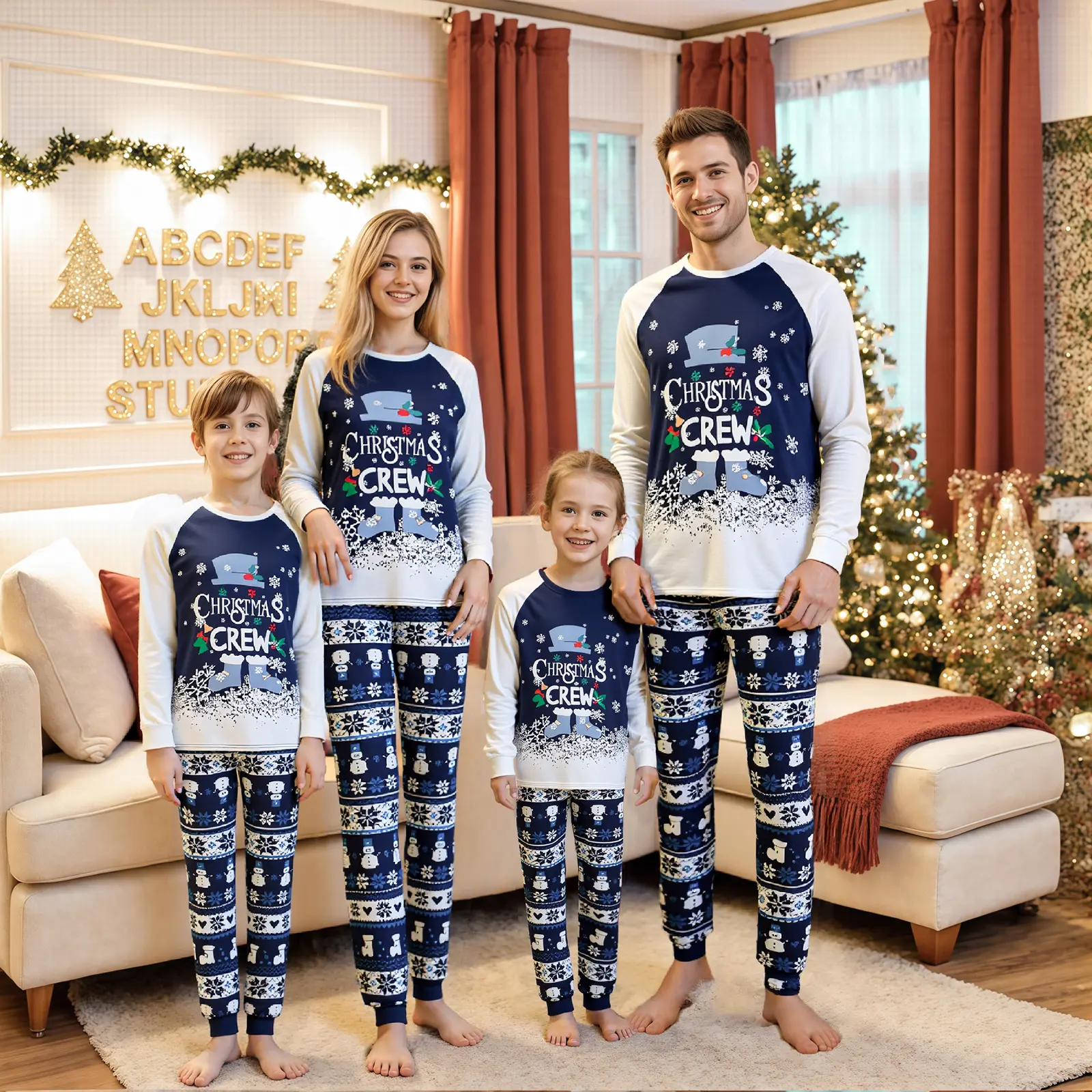 Family Christmas Matching Clothes Sets Cute Snowman Snowflakes Pattern Christmas Together Family Matching Outfits Xmas Jammies Family Holiday Loungewear
