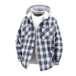 Hooded Coat Autumn Winter Teenagers 2025 New Trendy Brand Colorblock Warm Plaid Shirt Men's Spring Autumn Jacket with Hood