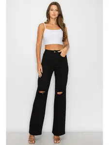 Ada - High Waisted Stretchy Wide Leg Color Jeans S Womenswear M L XL 2X - Lover Brand Fashion Comfort Denim Bottom Casual Fit