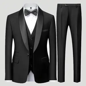 Traje Formal de 3 Piezas para Hombre – Tuxedo Negro con Solapa Chal