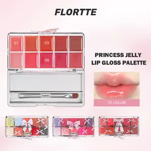 FLORTTE Peng Peng Princess Jelly Lip Gloss Palette Cosmetic Hydrating Lipstick Glossy Compact lip stain peel Lustrous Vibrant lip products Moisturizing Luscious Makeup
