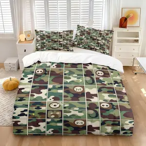 2/3Pcs Camouflage Monkey Print Duvet Cover Set, Cartoon Style Bedding Set, Includes 2 Pillowcases Without Inserts, High-Definition Printing, Suitable for Bedroom and Dormitory Bedding Decor.