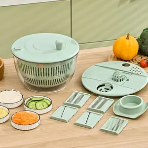3-in-1 Salad Spinner & Vegetable Washer – 5.3 Qt Large Capacity Lettuce Spinner with Strainer, 5-Blade Vegetable Slicer & Egg Yolk Separator – Multi-Function Kitchen Prep Bowl Set for Fruits & Vegetables #SummerVibes