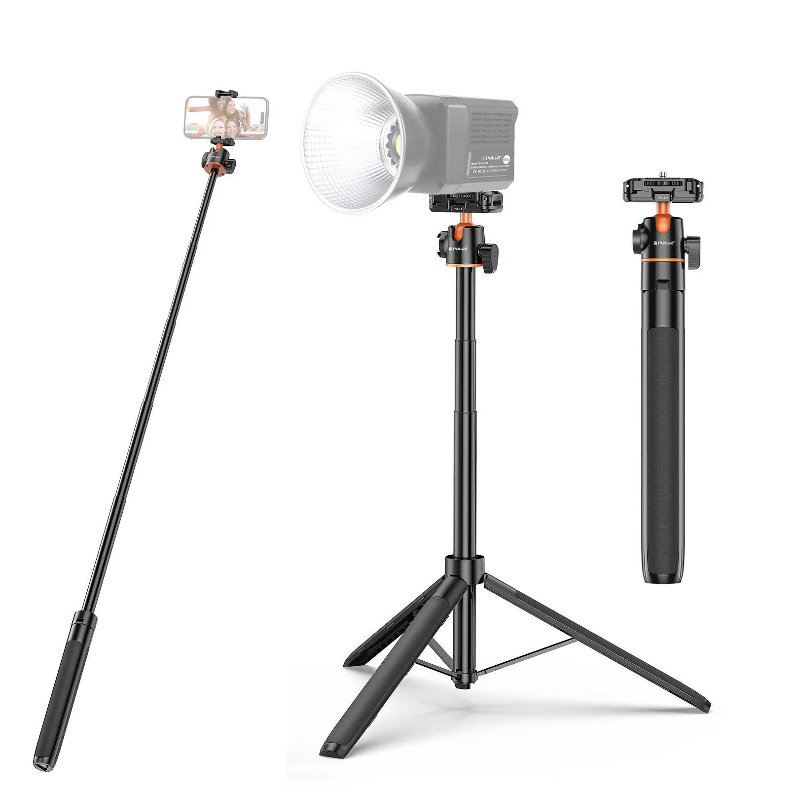 PULUZ 1.4m Phone Selfie Stick Tripod Vlog Live Streaming Holder with Phone Clip