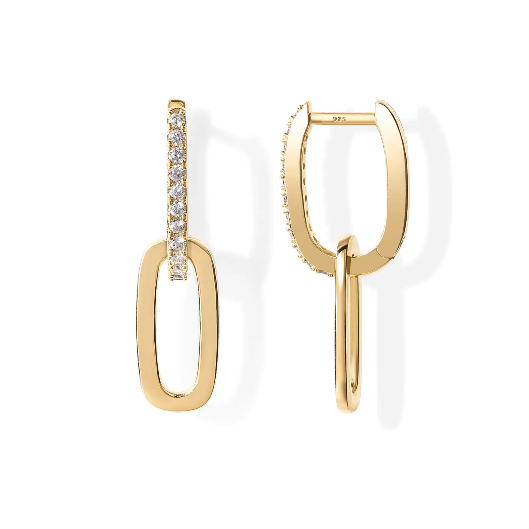 PAVOI 14K Gold Plated Convertible Link Earrings for Women | Paperclip Link Chain Earrings | Drop Dangle Earrings