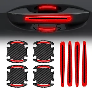 8 Pcs Reflective Door Handle Stickers, PVC Car Door Cup Protectors, Universal Auto Door Handle Protective Film, Anti-Scratches Stickers for Most Cars, SUV and Vans (Red)