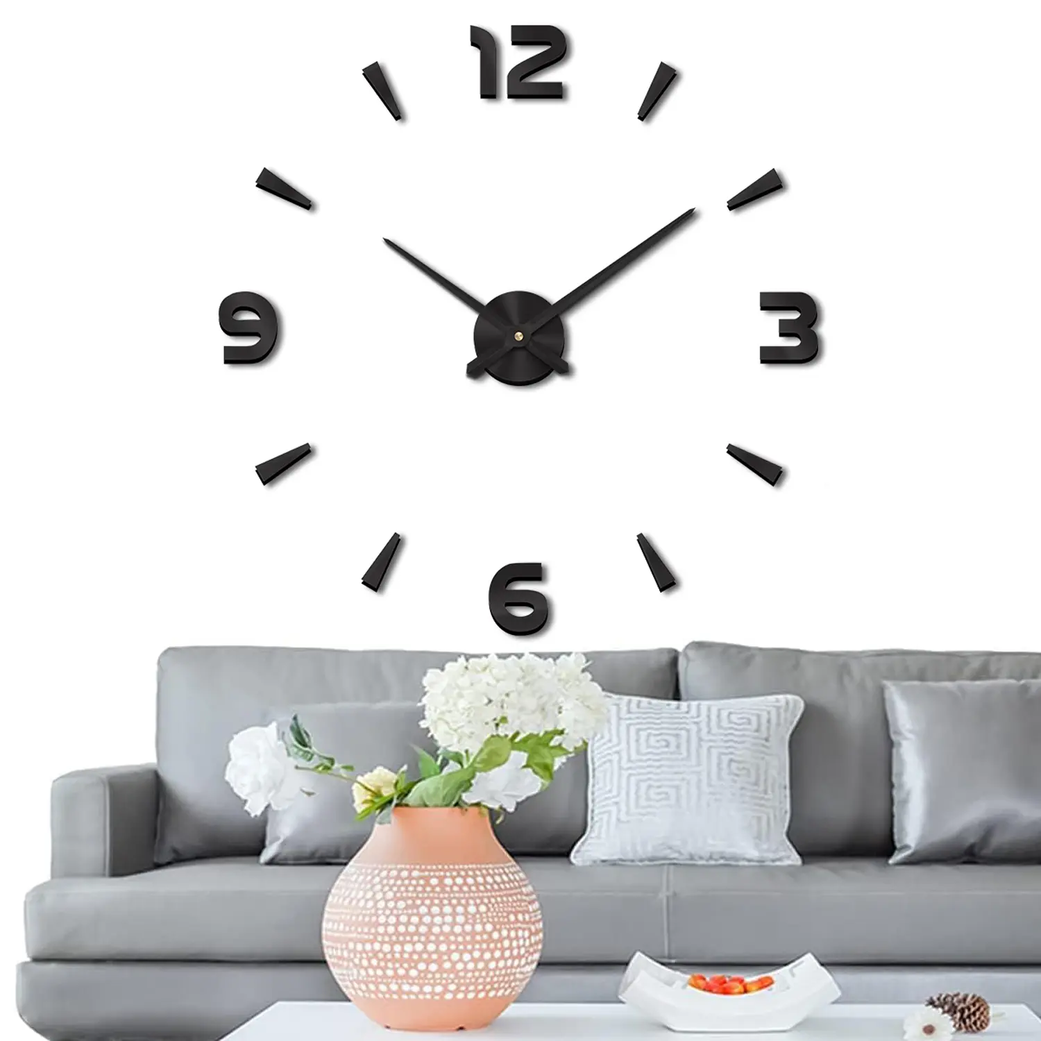 Silent Frameless Large DIY Wall Clock, Round Design, Acrylic, Perfect for Living Room and Home Decor, Modern Indoor Quiet Timer
