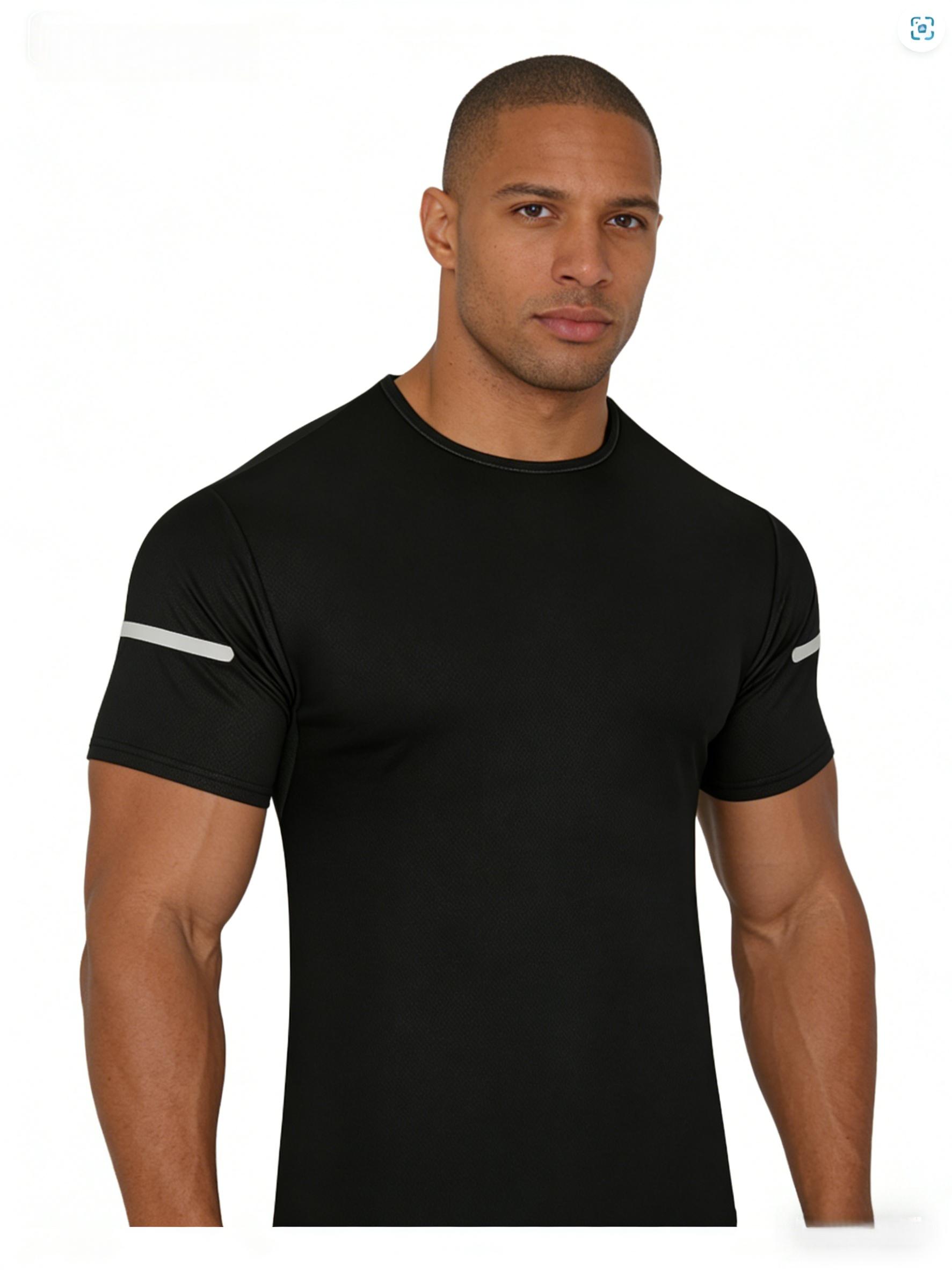 7PCS Men's Print Reflective Stripe Sports T-Shirts, Quick Drying Breathable Round Neck T-shirt,Casual Tops for Workout Running, Gym Tees, Men's Sportswear for Summer Running Shirts, Moisture-Wicking T-Shirts, Gym Workout Short Sleeve Shirts