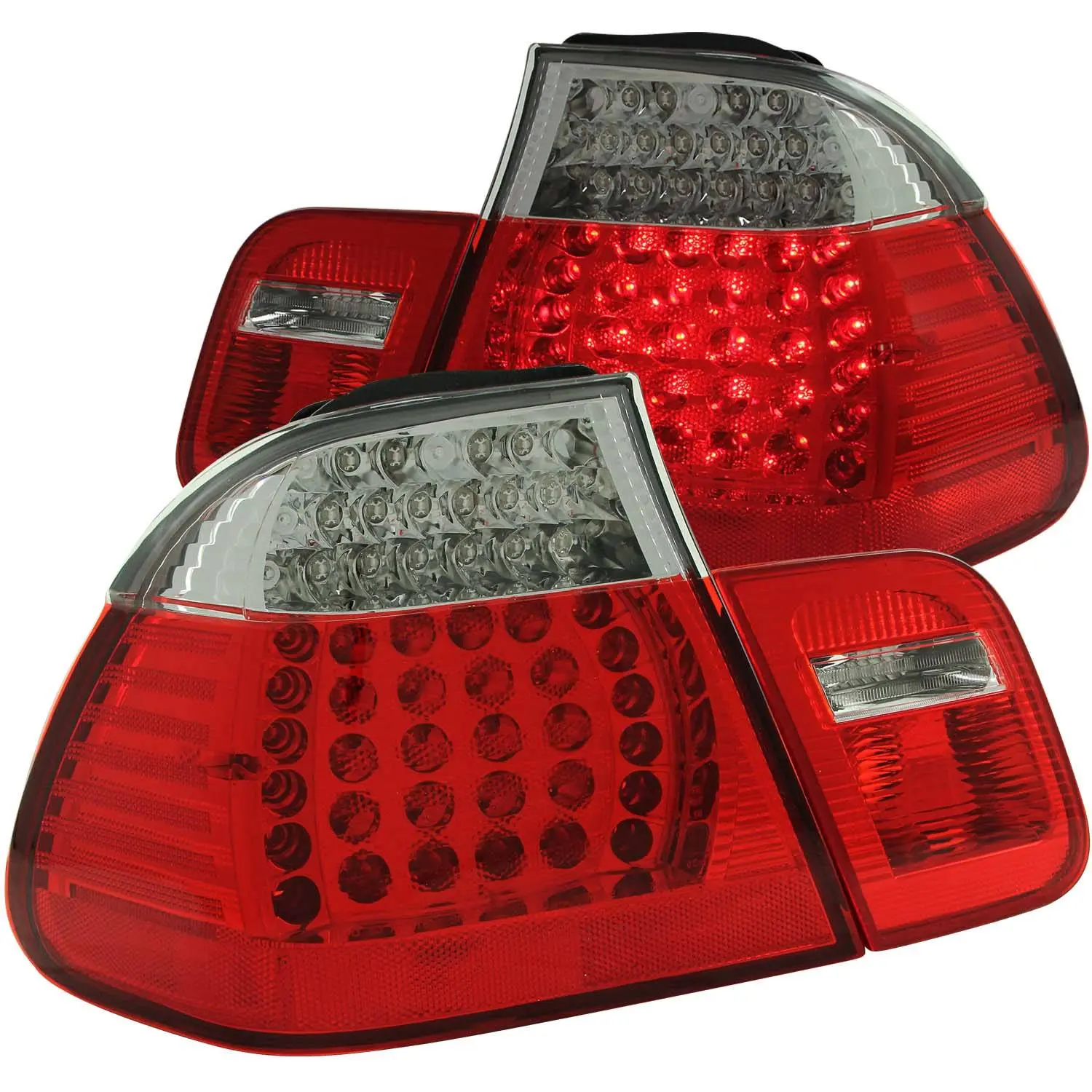 LED Tail Lights for BMW 3 Series E46 99-01 Model 4DR, Red/Clear Lens, 2PC Replacement Part