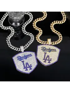 Alloy Full-Diamond LA Basketball Team Pendant Hip-Hop Cuban Chain Necklace Personality Trendy Style Jewelry Gift for Fans Bling Necklace