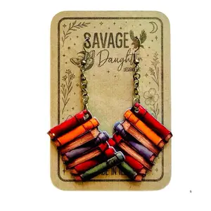 Savage Daughter Handmade Stacked Book Earrings Colorful Vintage Style for Book Lovers Readers Teachers & Librarians